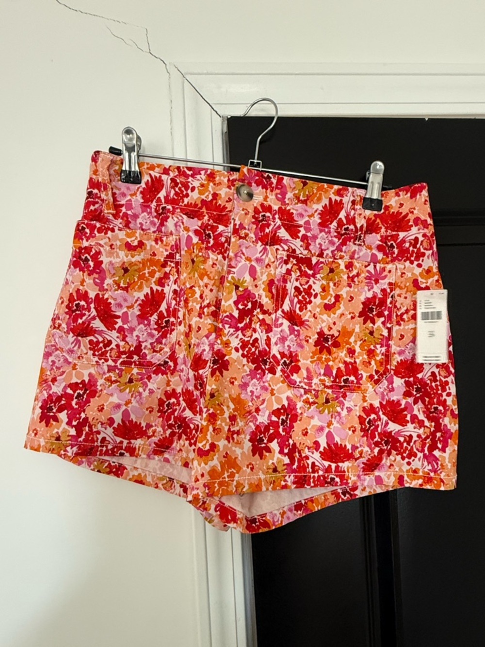 Anthropologie Floral High-Waist Cotton Shorts in Pink, Red & Orange